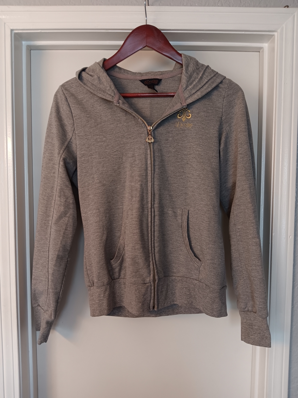 Dereon Gray Zip-Up Hooded Jacket with Gold Logo